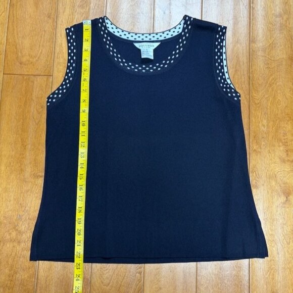 Exclusively Misook Tank Cardigan Set Petite L Quiet Luxury Navy Polka Dot Knit - Picture 8 of 13